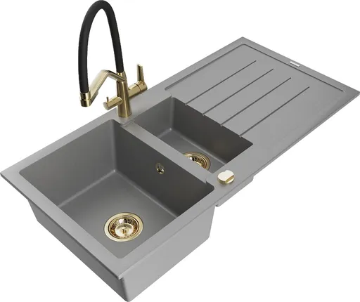 MEXEN/S MEXEN/S - Andres granitový drez s odkvapkávačom vrátane batérie Duo, šedá 6515-71-671701-57-G