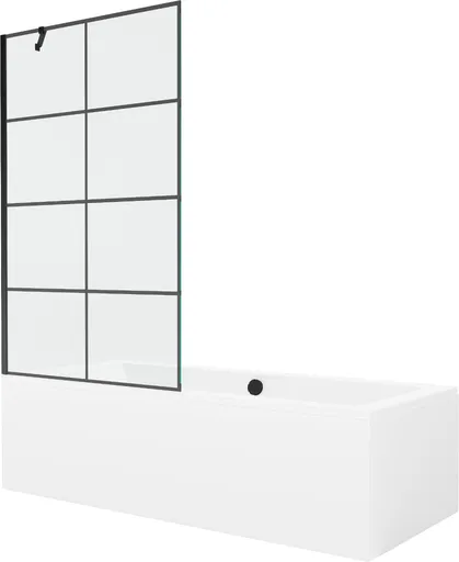 MEXEN/S - Cube obdĺžniková vaňa 180 x 80 cm s panelom + vaňová zástena 100, čierna vzor 550518080X9510007077
