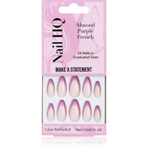 Nail HQ Almond Purple French umelé nechty s lepidlom 24 ks