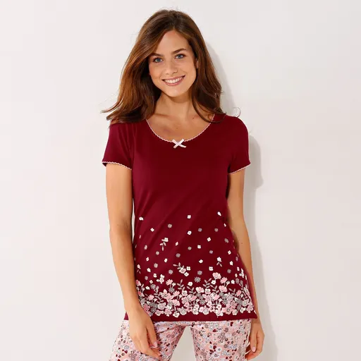 Pyžamové tričko s krátkymi rukávmi a potlačou kvetín