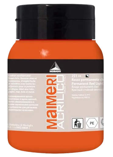 MAIMERI ACRILICO - Akrylové farby 251 - permanent red light, 0,5 L