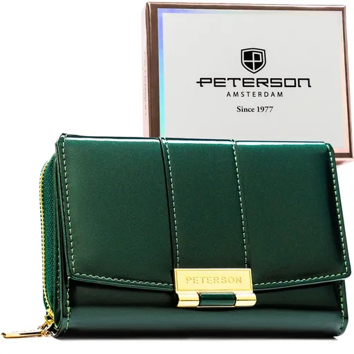 Zelená lakovaná dámska peňaženka z ekologickej kože v horizontálnom prevedení s RFID ochranou