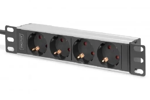 DIGITUS 10" zásuvkový pás s hliníkovým profilom, 4-cestné bezpečnostné zásuvky