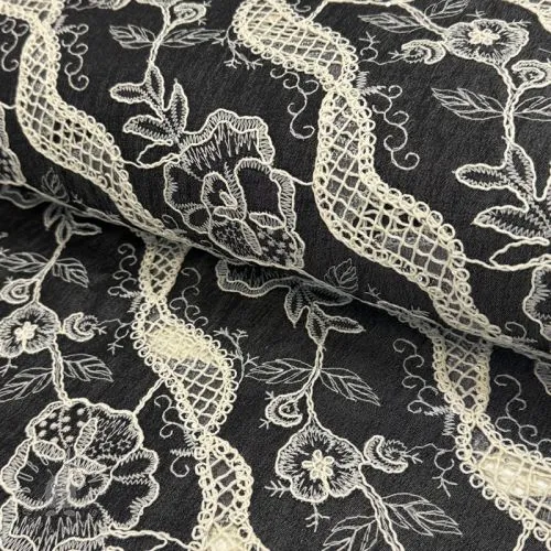 Bavlnená látka JEANS EMBROIDERY Flora design E