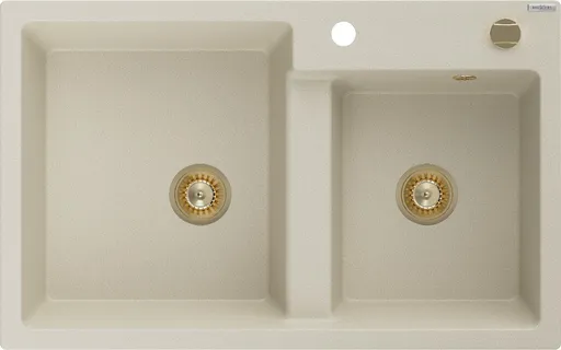 MEXEN/S MEXEN/S - Tomas granitový drez 2-bowl 800x500 mm, béžová, sifón zołty 6516802000-69-G