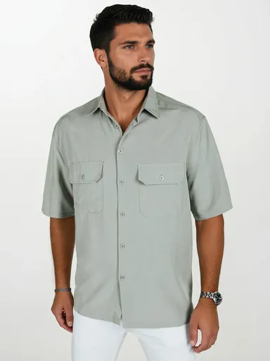 Pánska košeľa s krátkym rukávom šedé Dstreet KX1081