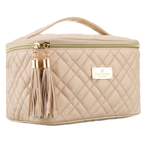 Béžová dámska kozmetická taštička z textilného materiálu na zips