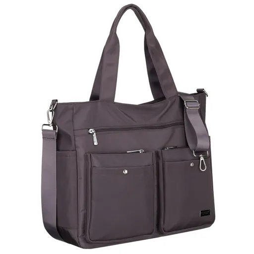 Dámska priestranná sivá taška s priehradkou na notebook z polyesteru