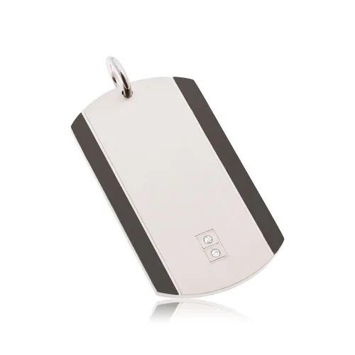 Prívesok z chirurgickej ocele, matná známka striebornej farby, čierne okraje, zirkóny