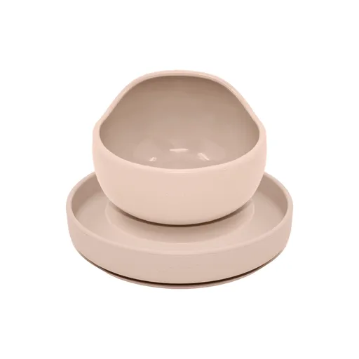 PETITE&MARS Set jedálenský silikónový TAKE&MATCH 2 ks tanier + miska Desert Sand 6m+