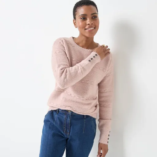 Pulóver s okrúhlym výstrihom, z úpletu s predĺženým vláknom