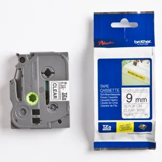 Brother originál páska do tlačiarne štítkov, Brother, TZE-S121, černý tlač/priesvitný podklad, laminovaná, 8m, 9mm, extrémne adhe