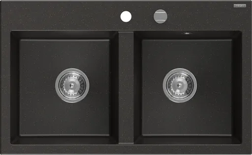 MEXEN MEXEN - Hektor granitový drez 2-bowl 800 x 480 mm, čierna/zlatá metalik, sifón chróm 6521802000-75