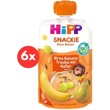 HiPP BIO Snackie Hruška-Banán-Biele hrozno-Ovos 6× 120 g (4062300325203)