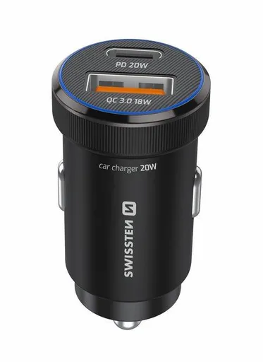 SWISSTEN CL ADAPTÉR USB-C PD + USB-A, 20W ČIERNY + KÁBEL USB-C / USB-C, 1 M