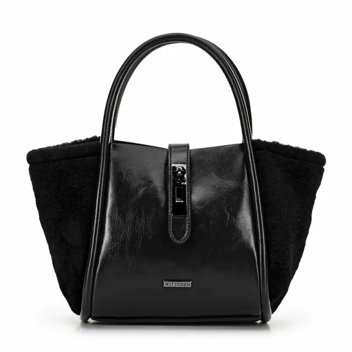 Damski kuferek z połyskliwej ekoskóry czarny 99-4Y-222-1