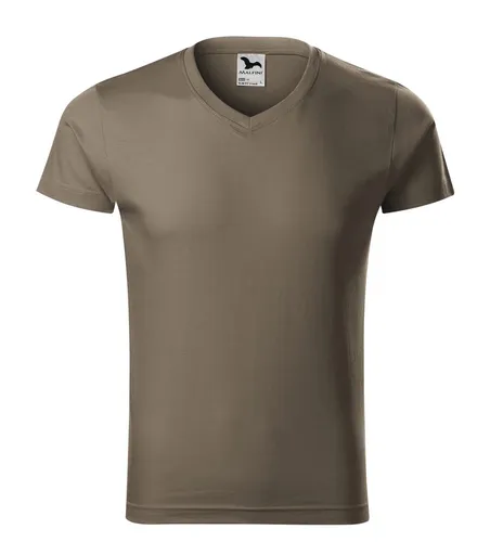 MALFINI Pánske tričko Slim Fit V-neck - Army | 2XL