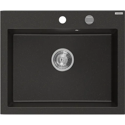 MEXEN MEXEN - Elix granitový drez 1-miska 600 x 500 mm, čierna/zlatá metalik, sifón chróm 6525601005-75