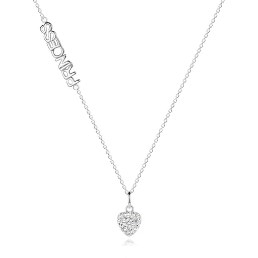 Náhrdelník zo striebra 925, číre zirkónové srdiečko, nápis "PRINCESS"