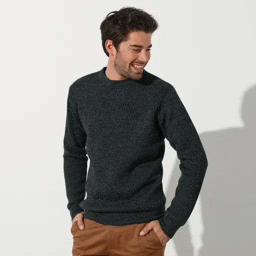 Pulóver s okrúhlym výstrihom, hladký úplet s 30 % podielom vlny