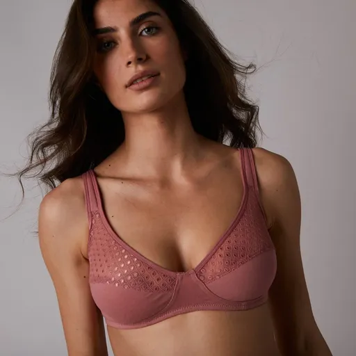 Súprava 2  podprseniek zn. Tropea Confidence Lingerie® zo strečovej bavlny s čipkou, jednofarebná + s potlačou rastlín, bez kostíc