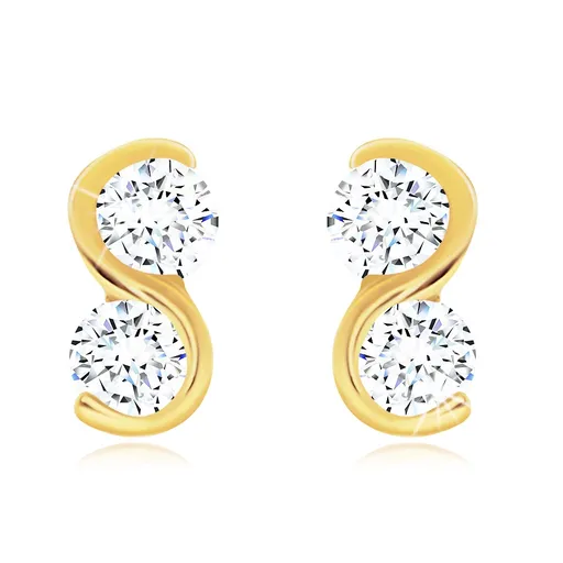 Zlaté náušnice 9K s vlnkou a čírymi zirkónmi