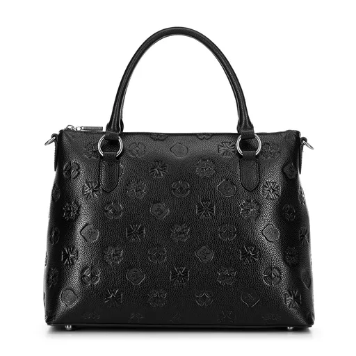 Kožená shopperka so vzorom čierno-strieborná 100-4E-624-1S