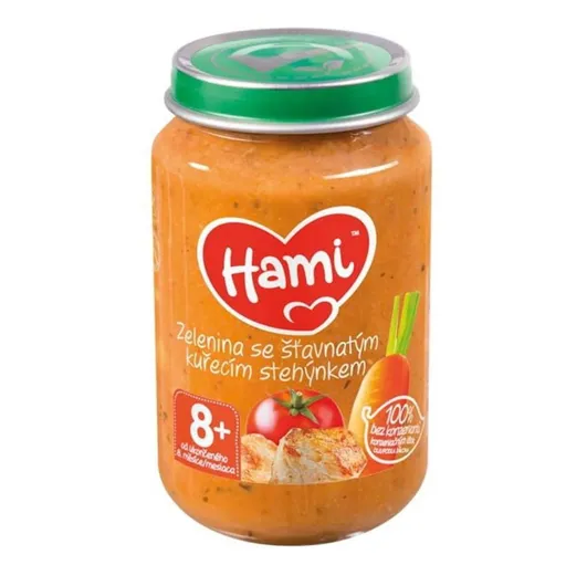HAMI Zelenina so šťavnatým kuracím stehienkom 200 g 8m+