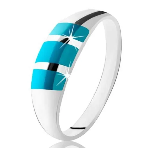 Prsteň zo striebra 925, tri šikmé tyrkysovomodré pruhy, hladký povrch - Veľkosť: 52 mm