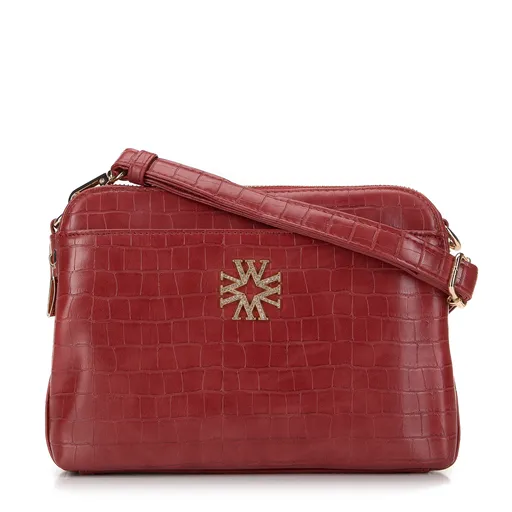 Trojkomorová listová kabelka z ekokože croco červená