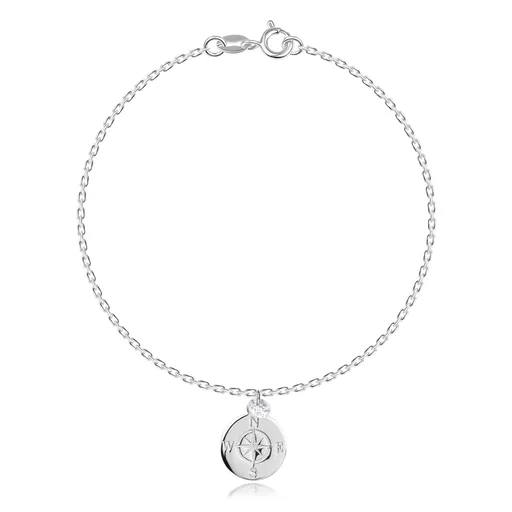 Náramok v striebre 925 - kompas s gravírovaním, priezračný zirkón