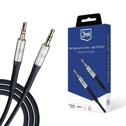 3mk audio kábel - AUX Cable Jack 3, 5 mm - Jack 3, 5 mm, dĺžka 1 m, čierna