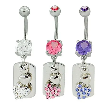 Piercing do pupku DOG TAG so srdcom - Farba zirkónu: Číra - C