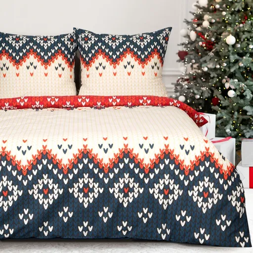 ArtFir Vianočné obliečky na dvojlôžko NORDIC | béžová/tmavomodrá 160 x 200 cm