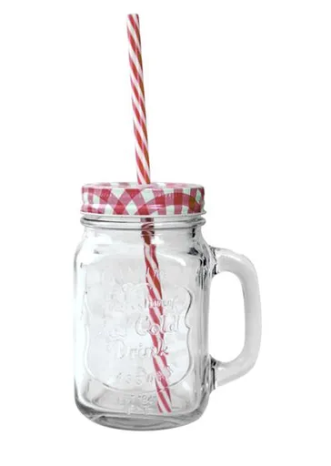 Sklenený pohár s viečkom a slamkou TORO 450ml Mason