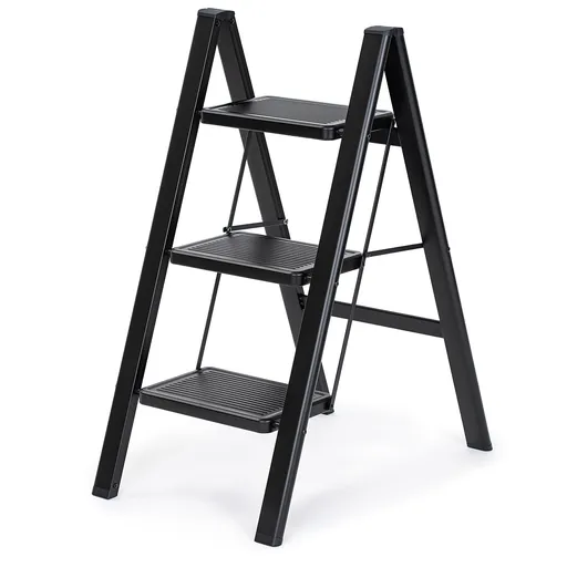4Home Skladacie oceľové schodíky Steel, 3 stupne, čierna