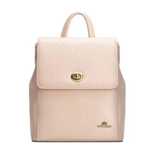 Dámsky kožený ruksak s hranatou klopou béžový 100-4E-225-9