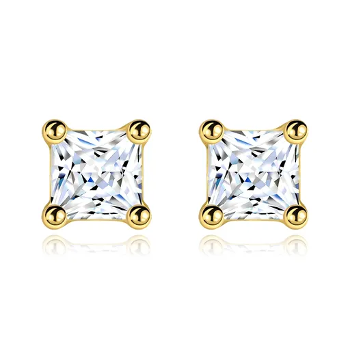 Zlaté náušnice 14K s čírym zirkónom v tvare štvorca