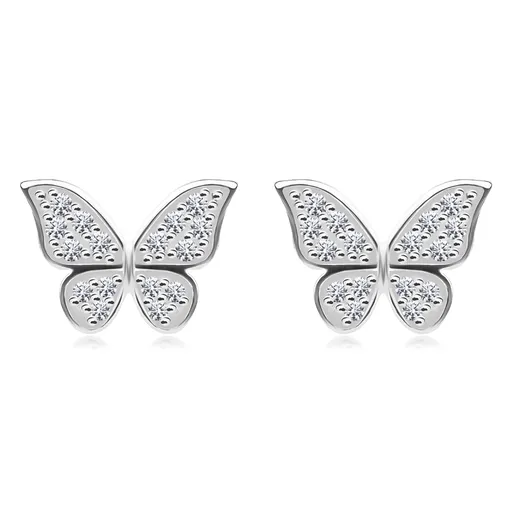 Strieborné 925 náušnice - motýľ s roztiahnutými krídlami, číre zirkóny