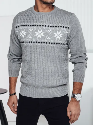 Pánsky sivý sveter so snehovými vločkami Dstreet WX2278,skl.10