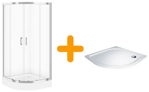 CERSANIT/S - SPRCHOVÝ KÚT štvrťkruh 90x90 TRANSPARENT SKLO + vanička S158-005-SET1