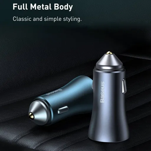 Baseus Golden Contactor duálny adaptér do automobilu USB-A QC + USB-C 40W, šedá