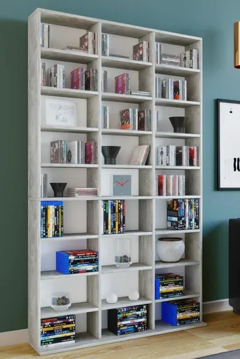 VCM Dřevěný stojan na CD a DVD Megosa XL, betonový vzhled