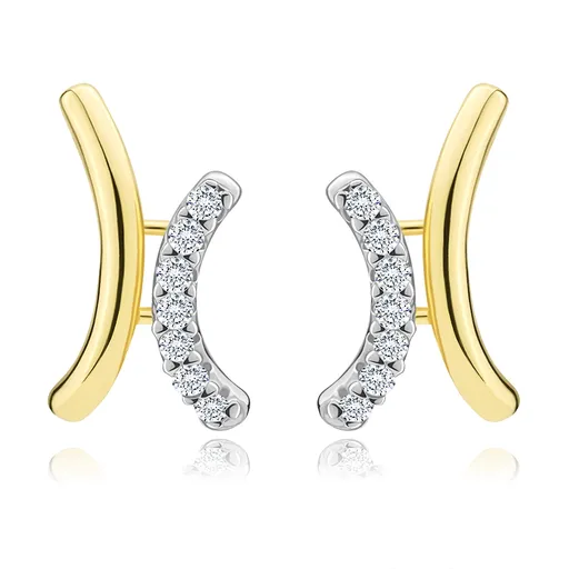 Náušnice z kombinovaného 14K zlata - hladký a zirkónový zahnutý oblúk