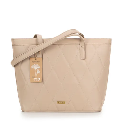 Dámska shopperka z ekologickej kože s prešívaním béžová 99-4Y-211-9