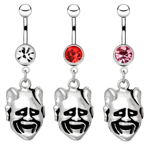 Oceľový piercing do pupku - usmiata tvár čerta - Farba zirkónu: Červená - R