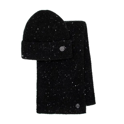 Dámsky čierny zimný set – minimalistická čiapka a šál s logom výrobcu 101-SF-211-1