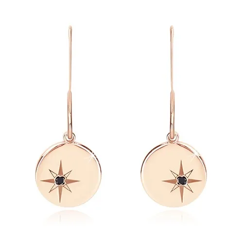Čierny diamant - strieborné náušnice 925, ružovozlatý odtieň, lesklý kruh s Polárkou