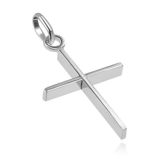 Prívesok v bielom 14K zlate - lesklý úzky kríž s vysokými stenami