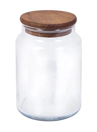 MAKRO - Dóza 890ml, sklo číre a drevený vrchnák